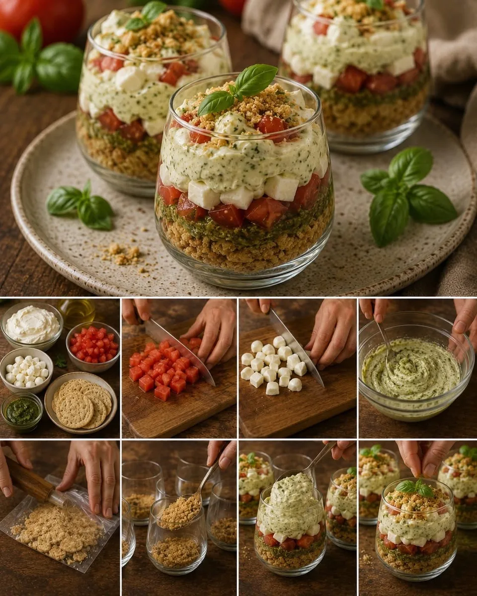 Tiramisu salé tomate, mozzarella et pesto