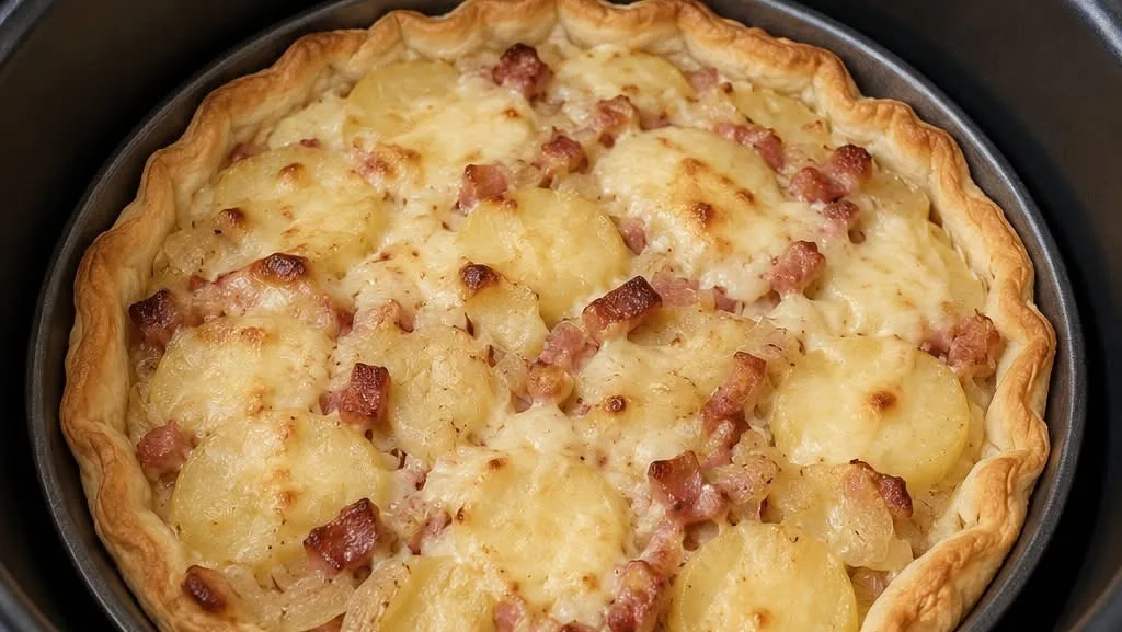 Tarte à la raclette, lardons et pommes de terre