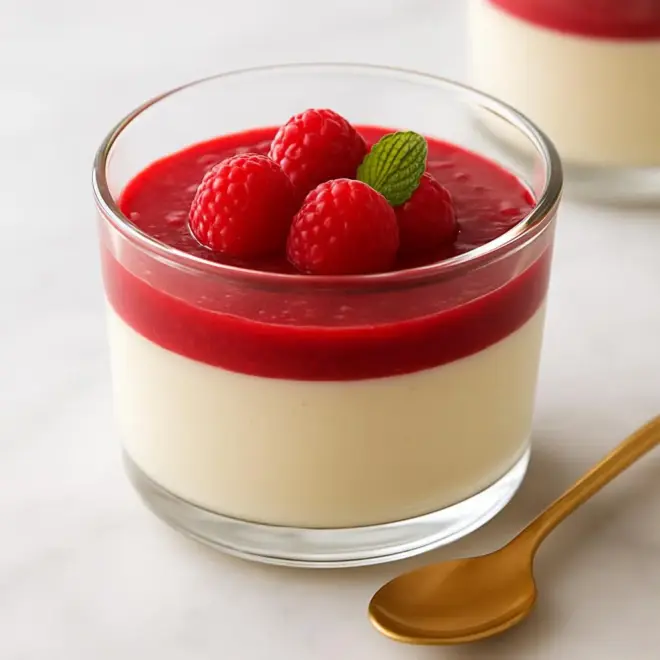 Panna cotta vanille aux framboises (coulis maison)