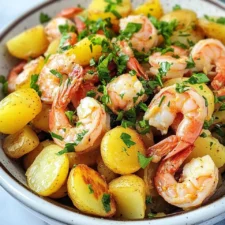 Salade de pommes de terre aux crevettes scampis