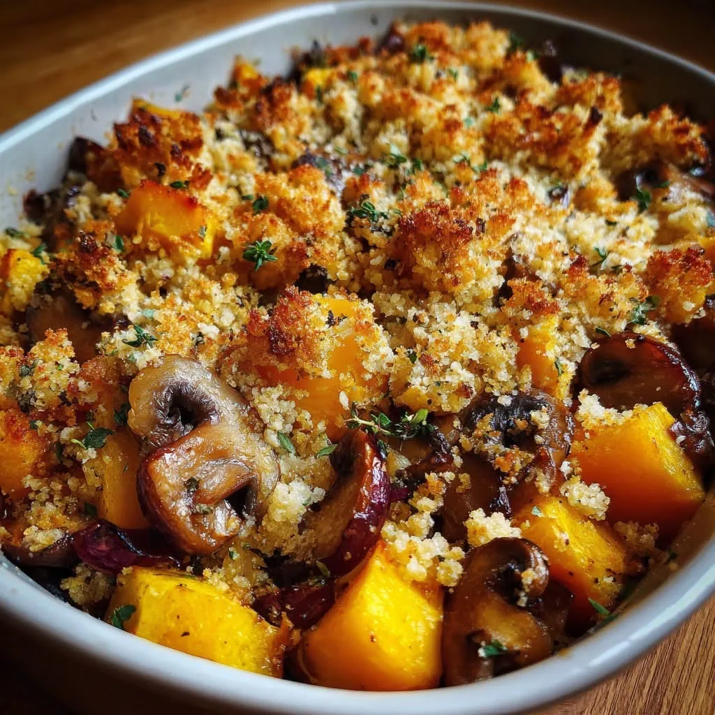 Crumble Salé de Courge, Champignons & Noisettes
