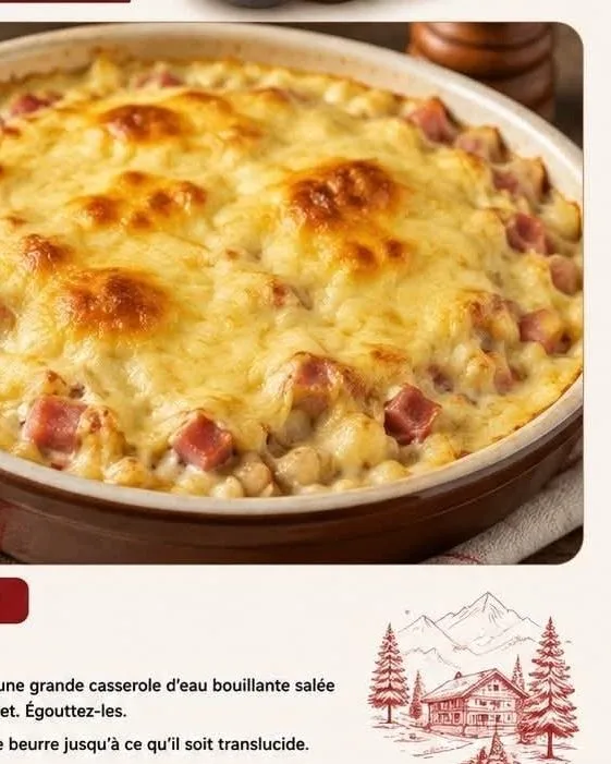 Gratin de crozets au jambon et au fromage à raclette