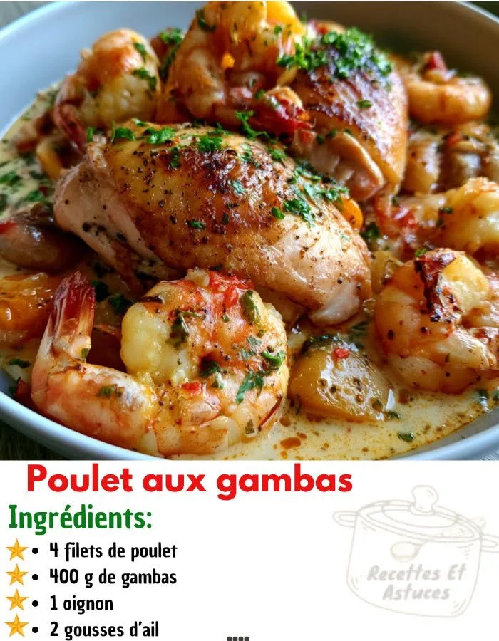 Poulet et gambas à la crème