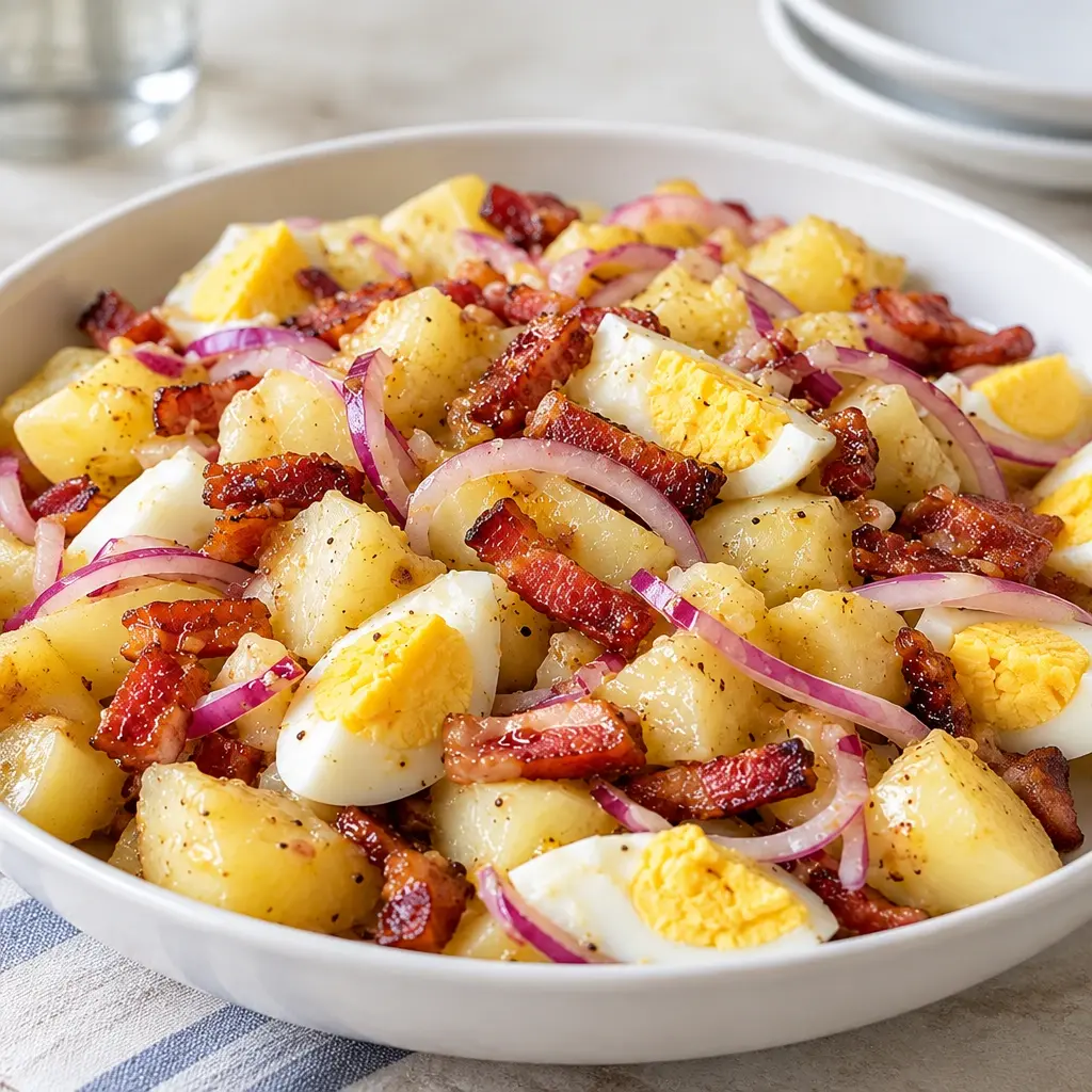 Salade de pommes de terre aux lardons et œufs