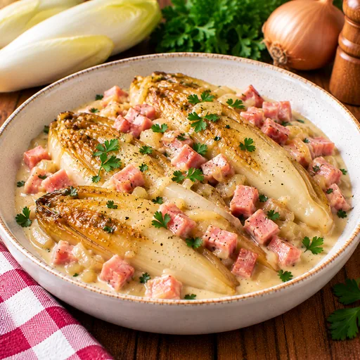 Endives braisées aux dès de jambon
