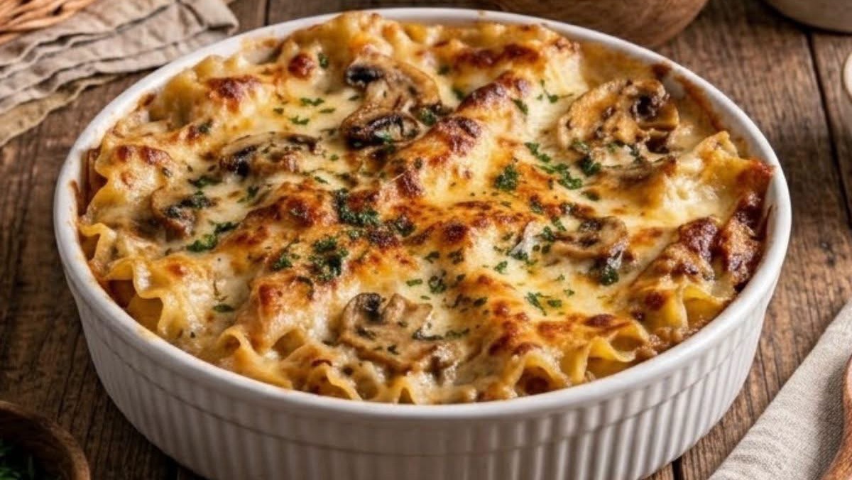 Gratin de pâtes champignons