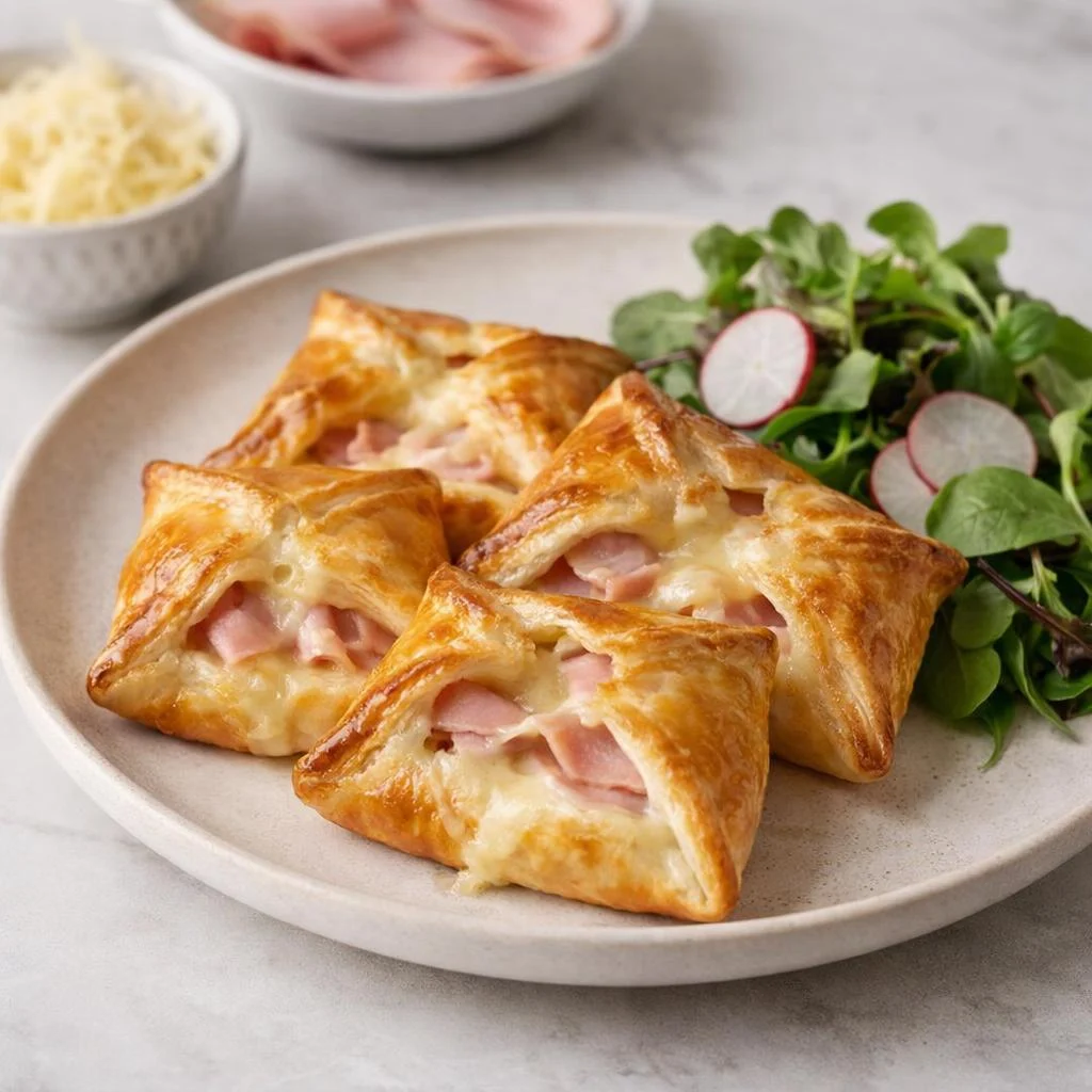 Petits feuilletés au jambon et fromage au four