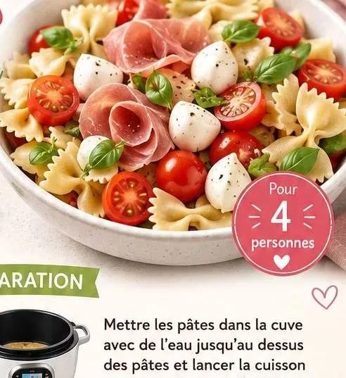 Salade de pâtes jambon cru & mozza au Cookeo