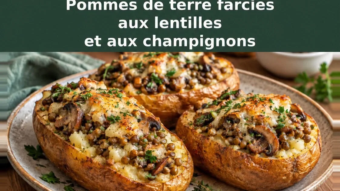 Pommes de terre farcies aux lentilles et champignons