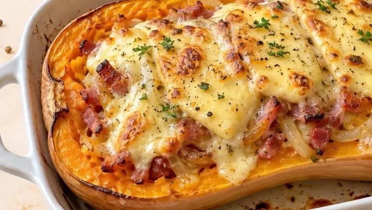 Courgiflette au Reblochon, Lardons Fumés et Oignons
