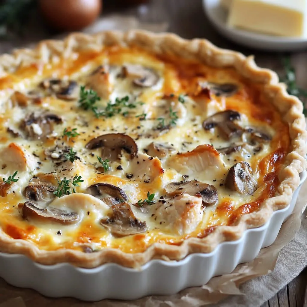 Quiche au Poulet, Champignons et Fromage