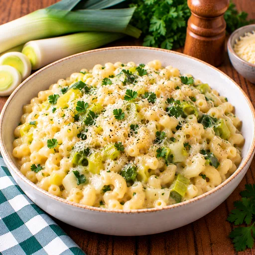 Coquillettes et poireaux en sauce