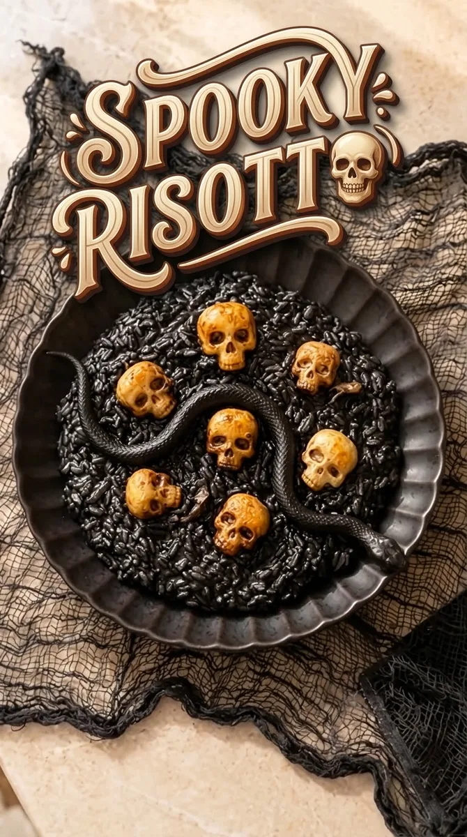 Risotto Noir Effrayant avec Décoration de Crânes