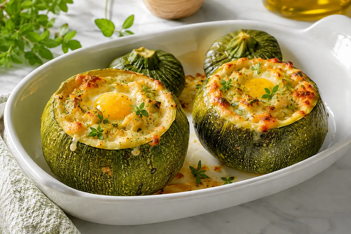 Courgettes cocottes au jambon de dinde et œuf