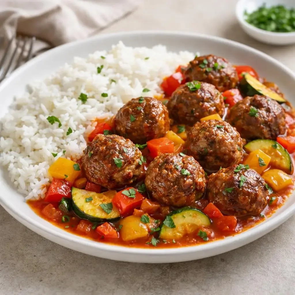 Boulettes de viande en cocotte sauce tomate et légumes