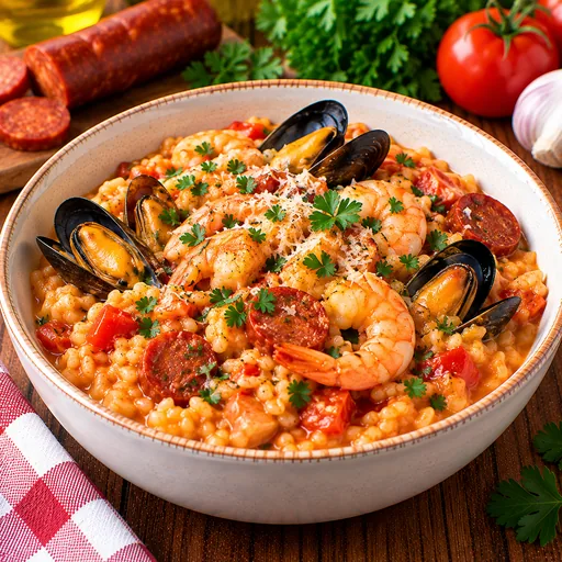Risotto aux crevettes, moules & chorizo