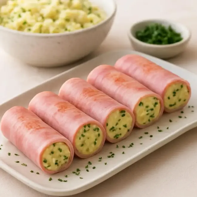 Roulés de pommes de terre à l'allemande (jambon) au persil et ciboulette