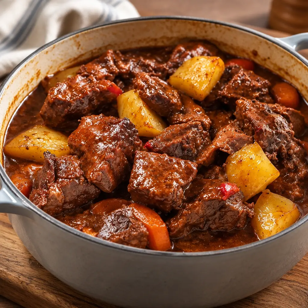 Ragoût de bœuf rustique, fondant et bien nappé