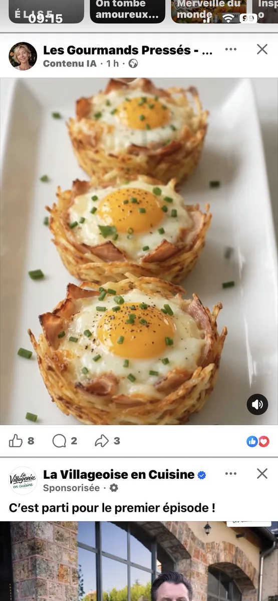 Nids de pommes de terre, œufs, jambon et fromage
