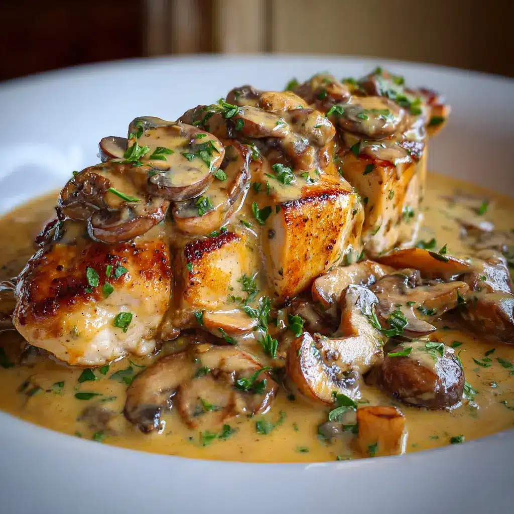 Blanc de poulet à la sauce crémeuse aux champignons et Dijon
