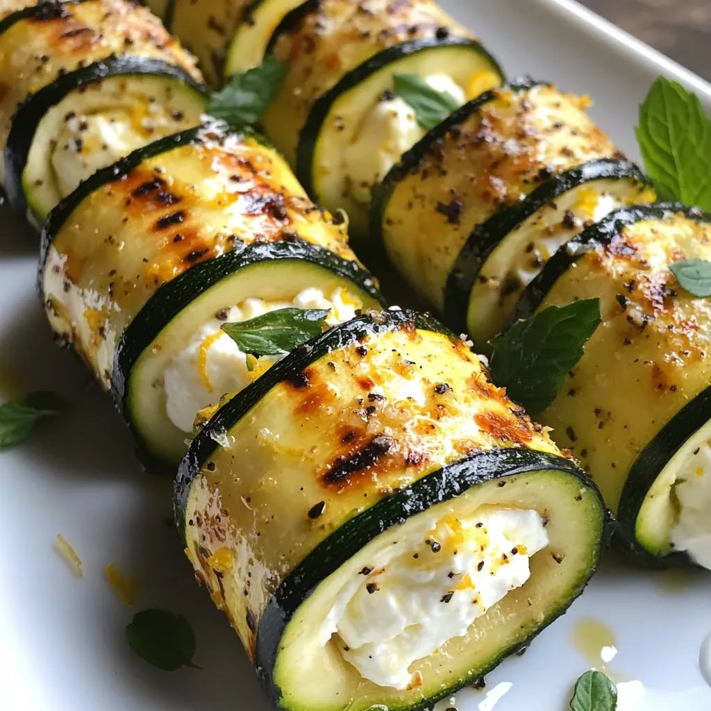 Roulés de courgette grillée, ricotta et zeste de citron