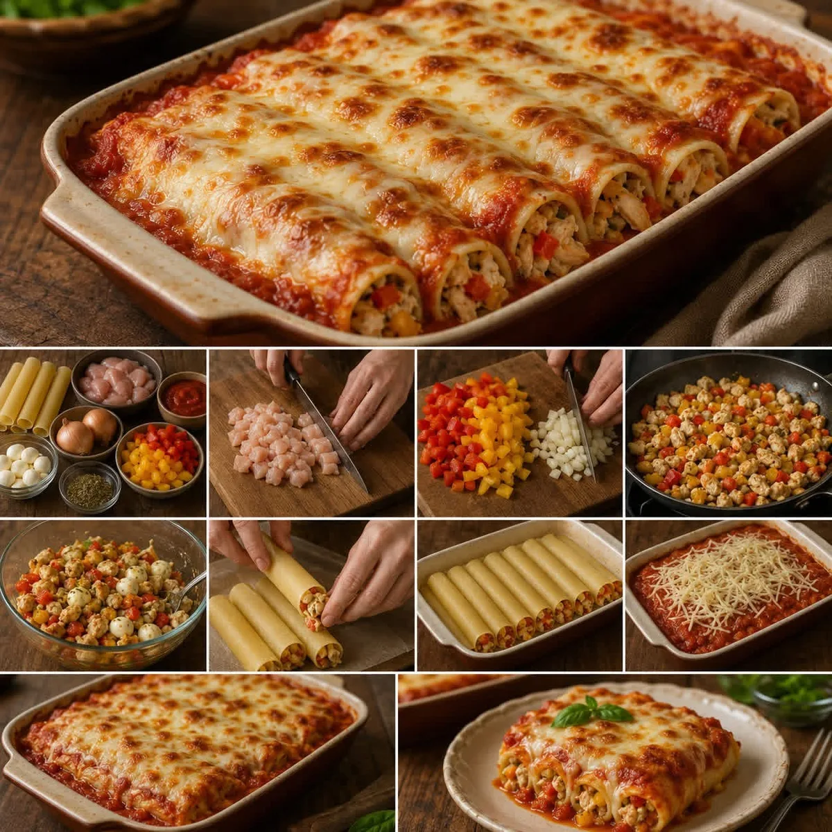 Cannellonis poulet, mozzarella et poivrons