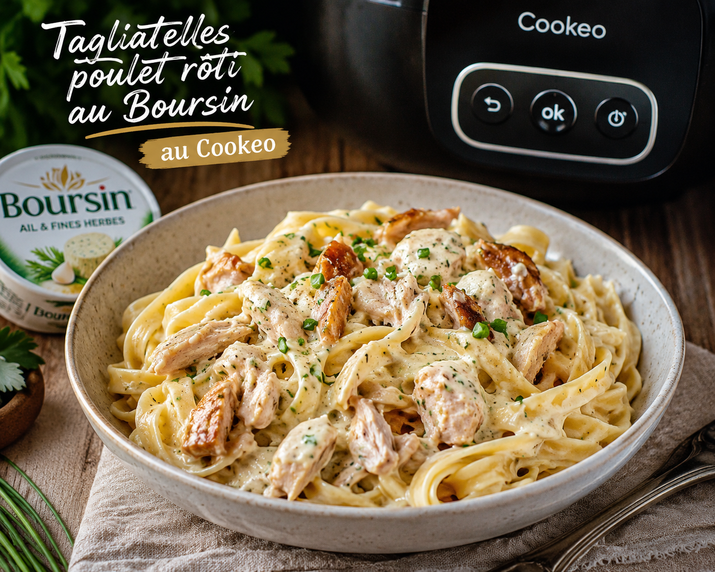 Tagliatelles poulet rôti au boursin au Cookeo