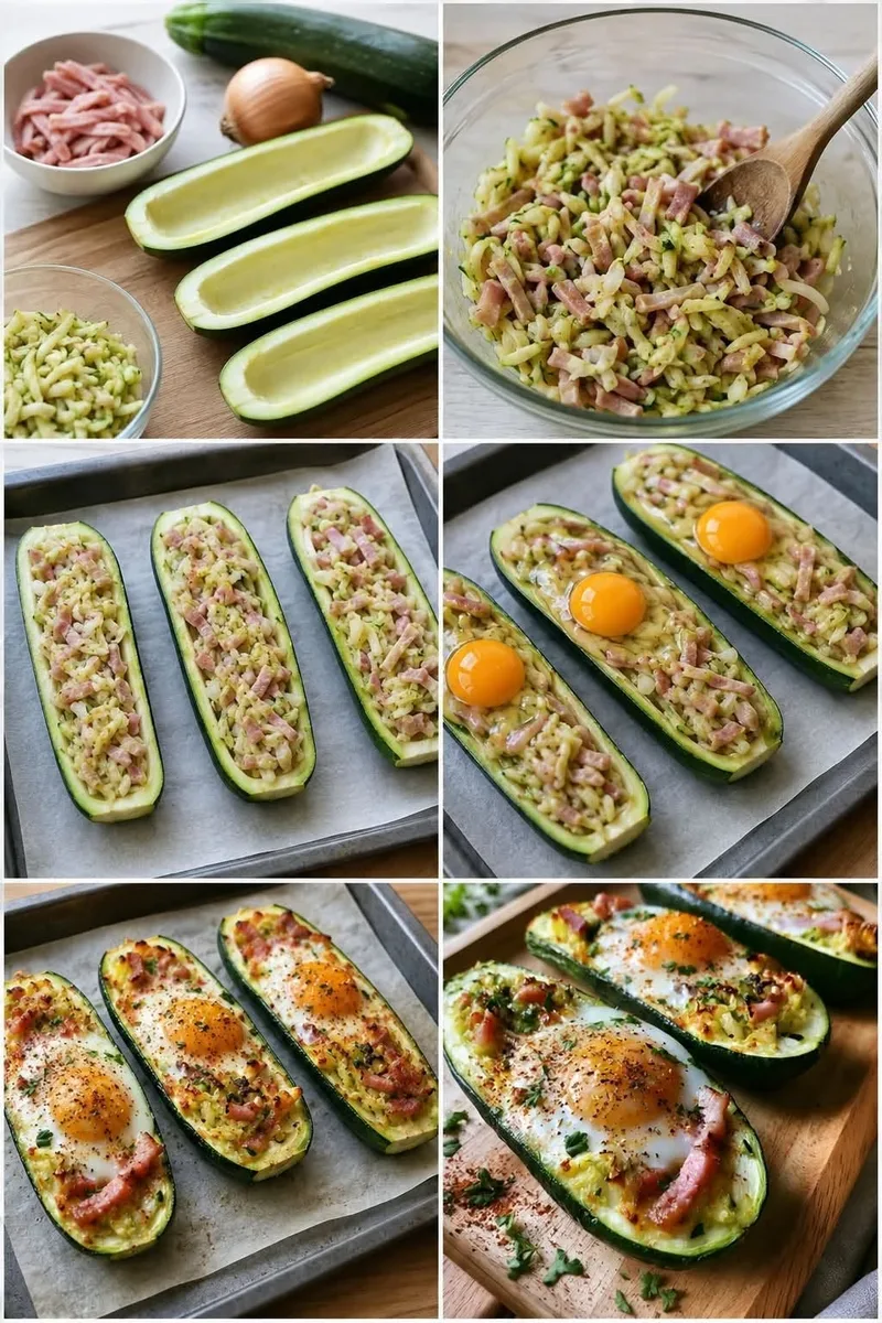 Courgettes cocottes Weight Watchers au jambon, oignon et œuf au four