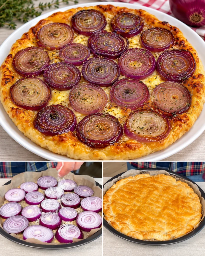 Tarte Rustique aux Oignons Rouges et Fromage