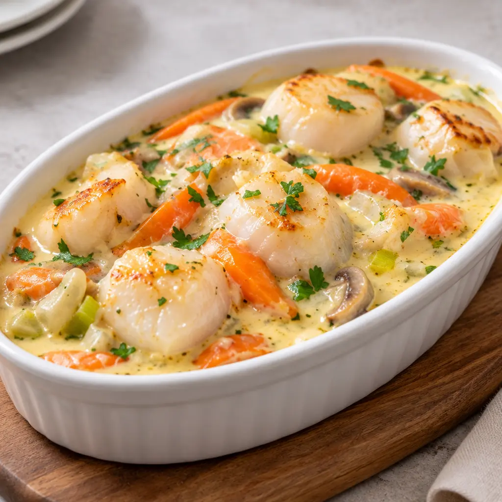 Coquilles Saint-Jacques à la crème, moelleuses et dorées