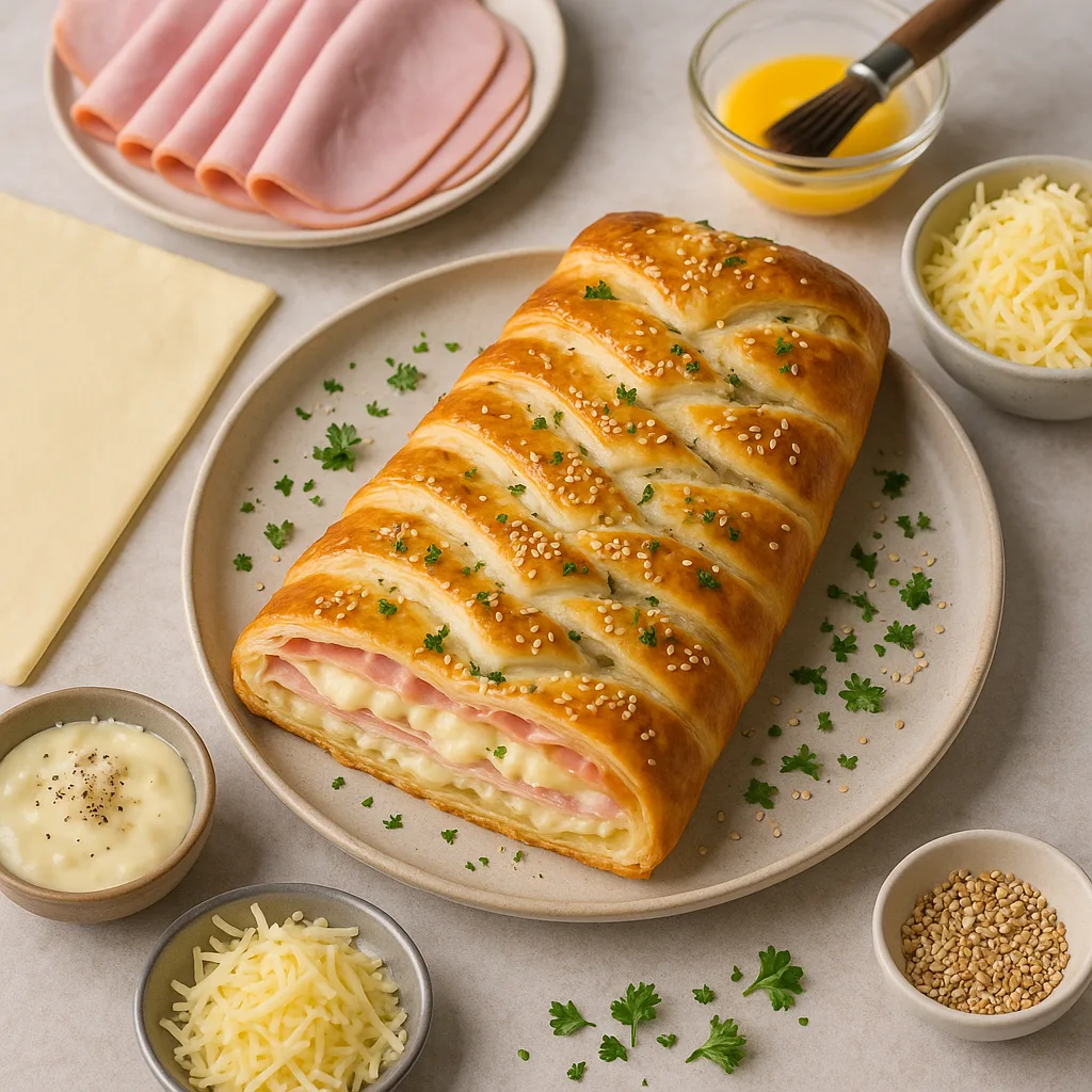 Tresse Feuilletée au Jambon, Fromage et Béchamel
