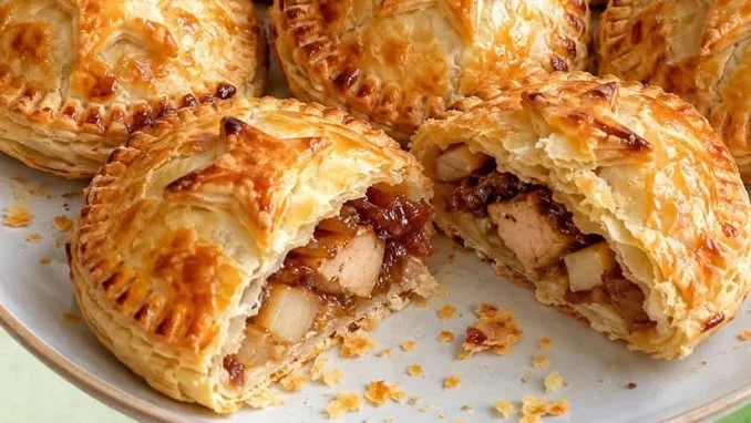 Chaussons au Foie Gras, Poire Dorée et Confit d'Oignons