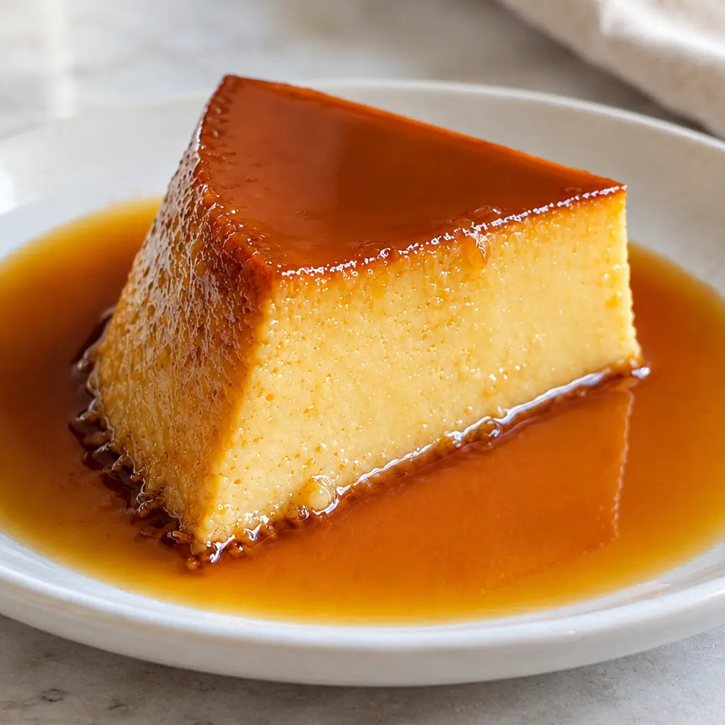 Flan au caramel, ferme, crémeux et bien brillant