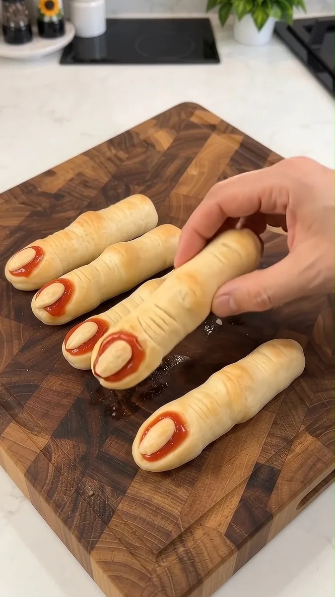 Hot-dogs farcis d'Halloween (Doigts de sorcière)