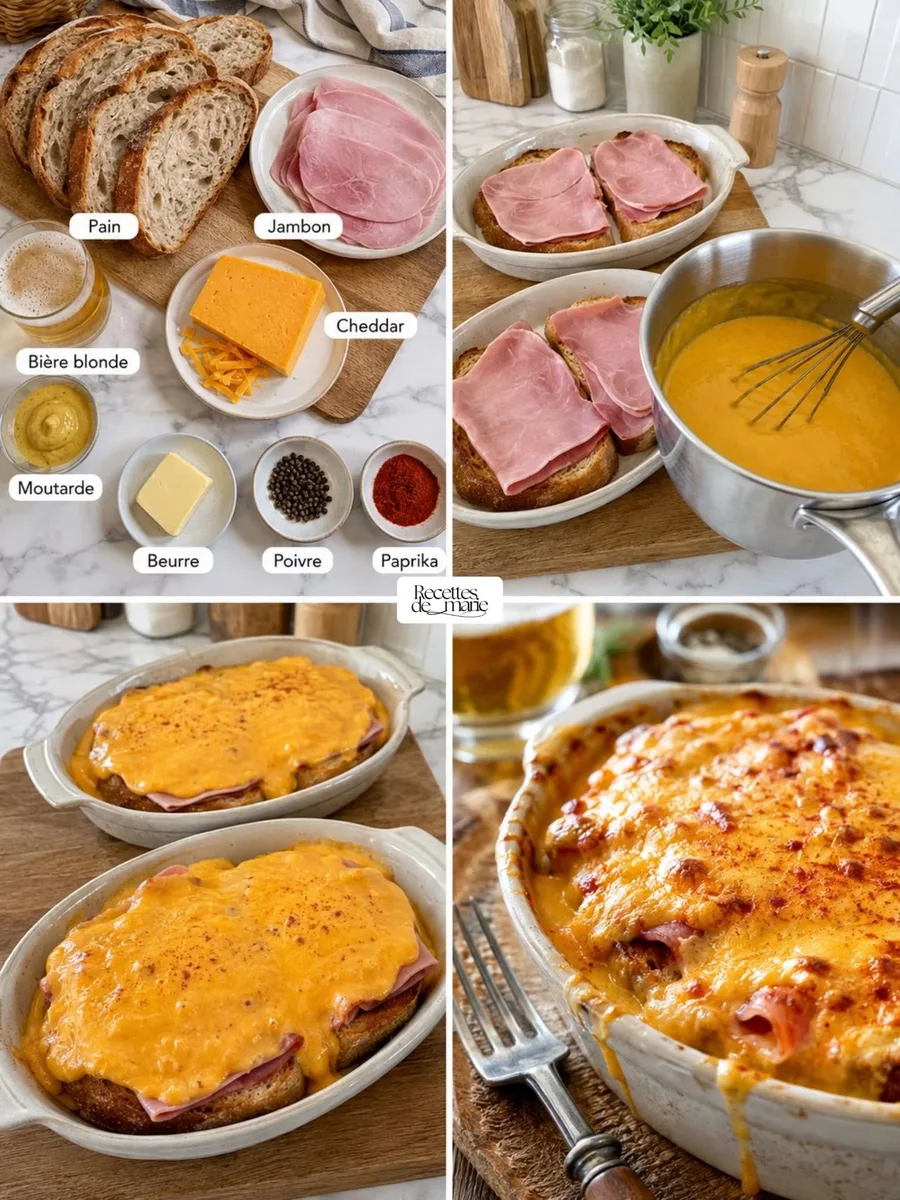 Pain grillé jambon cheddar à la bière