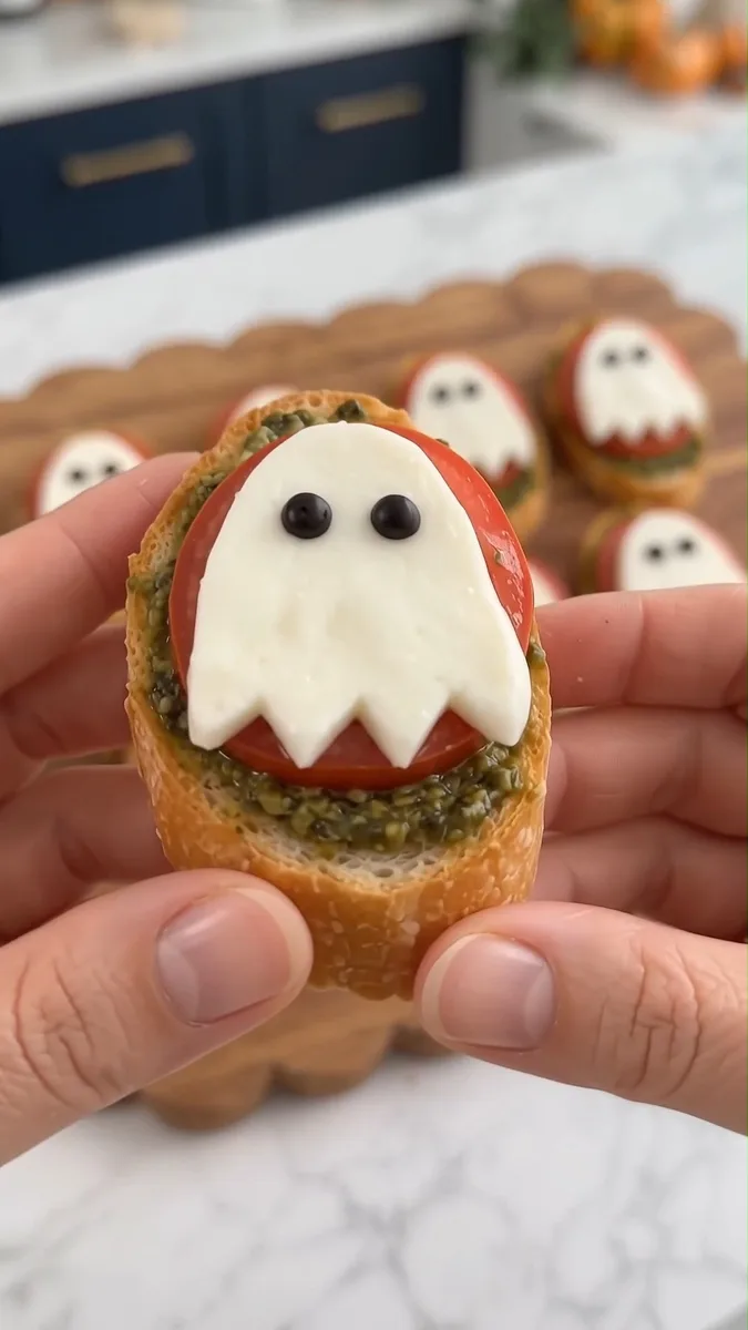 Bouchées de Bruschetta Fantômes d'Halloween