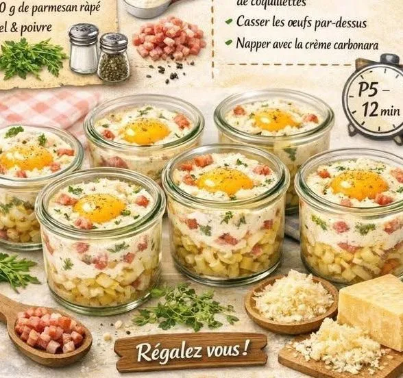 Oeufs cocotte façon carbonara