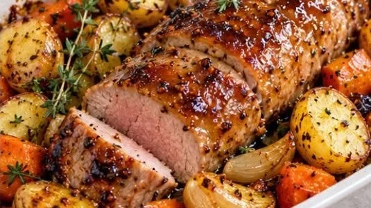 Filet mignon rôti au miel et au thym