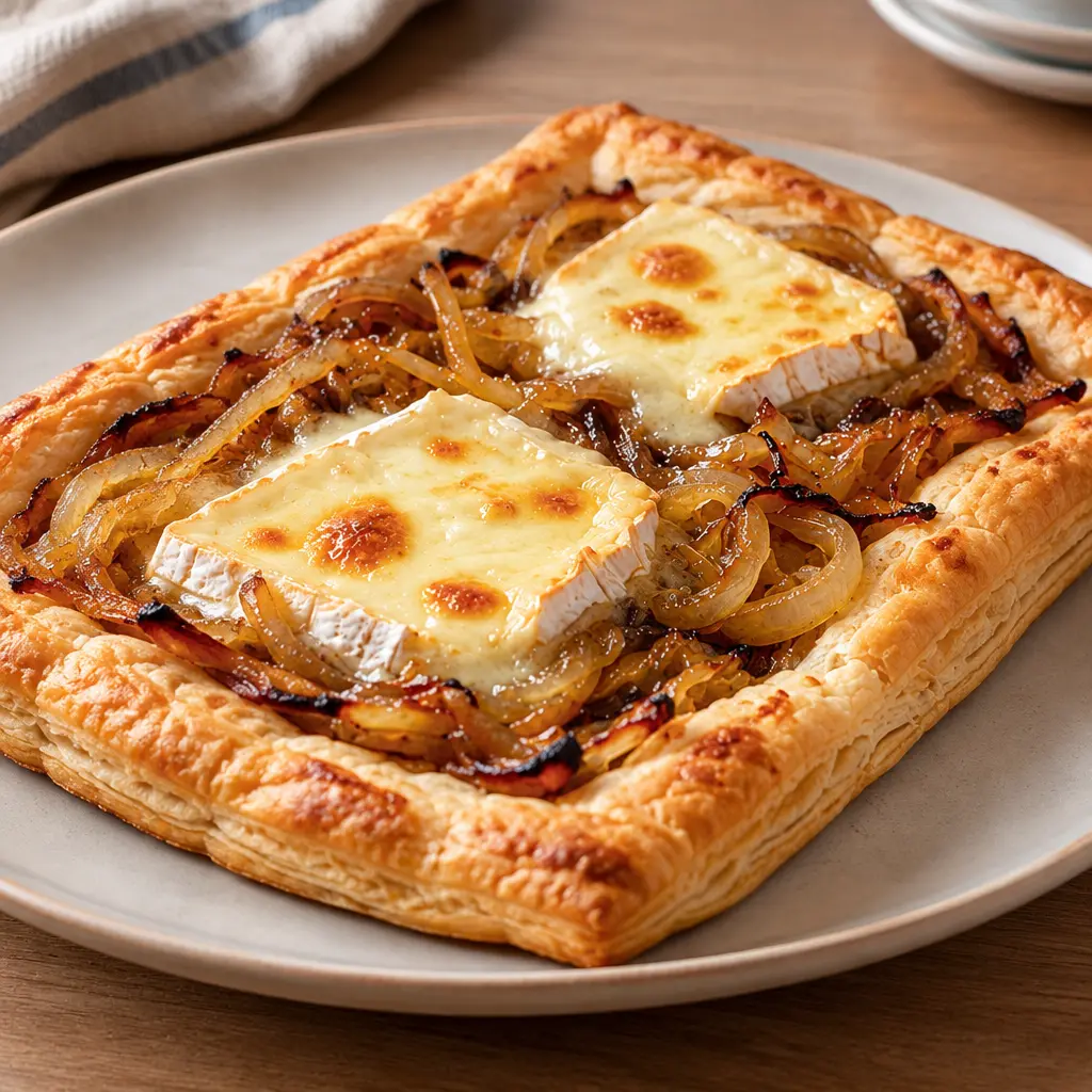 Tarte feuilletée aux oignons, fondante et dorée