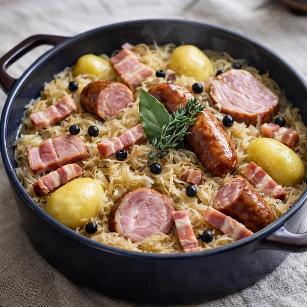 Choucroute alsacienne traditionnelle au vin blanc