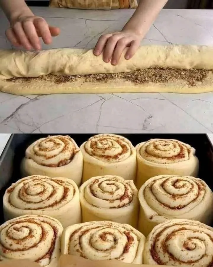 Petits pains moelleux à la cannelle et aux noix, nappés de glaçage au fromage frais