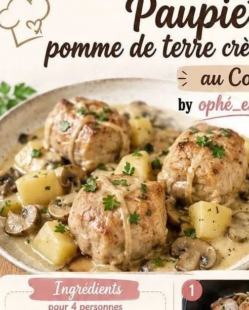 Paupiette pomme de terre crème champignons au Cookeo