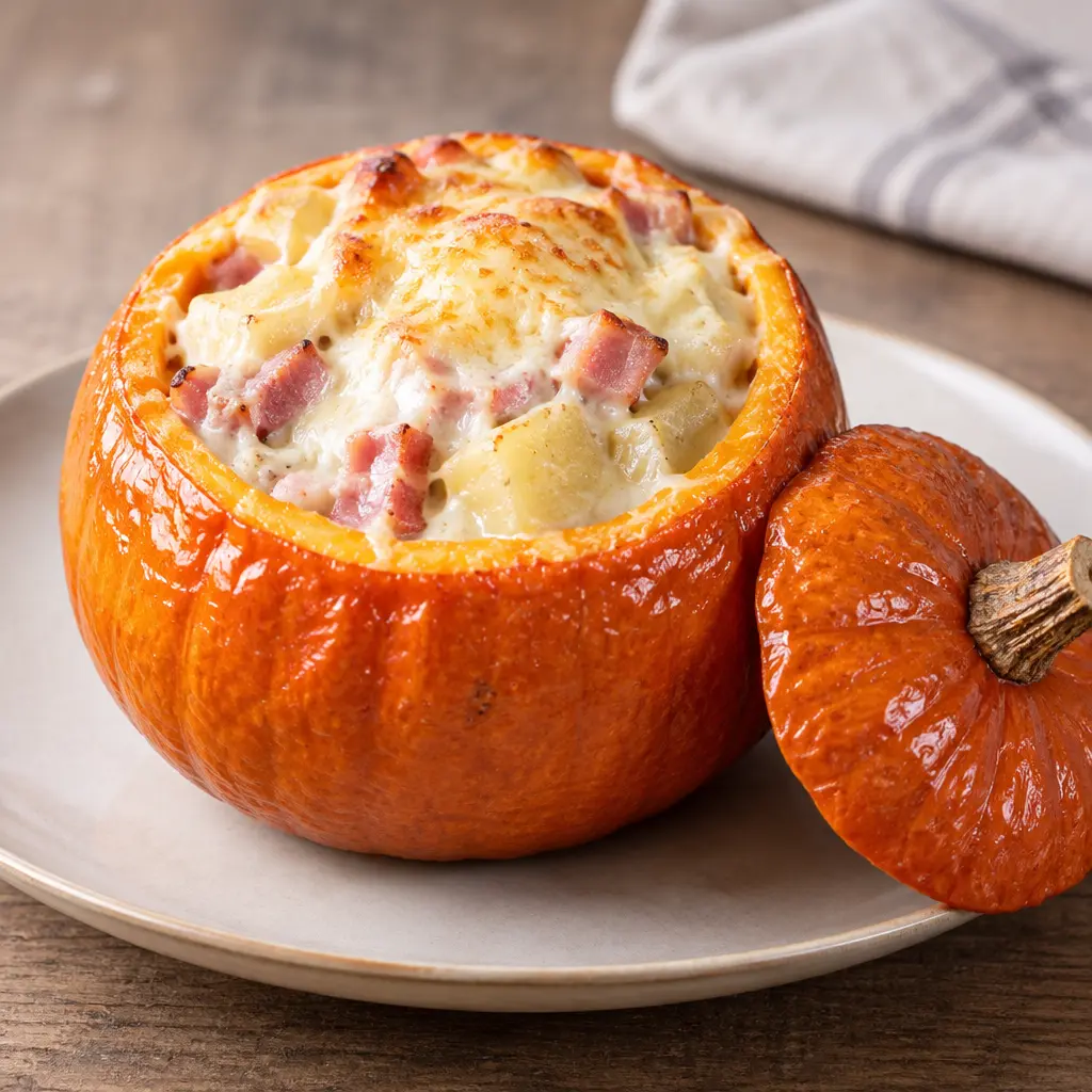 Potimarron farci, crémeux et gratiné au fromage