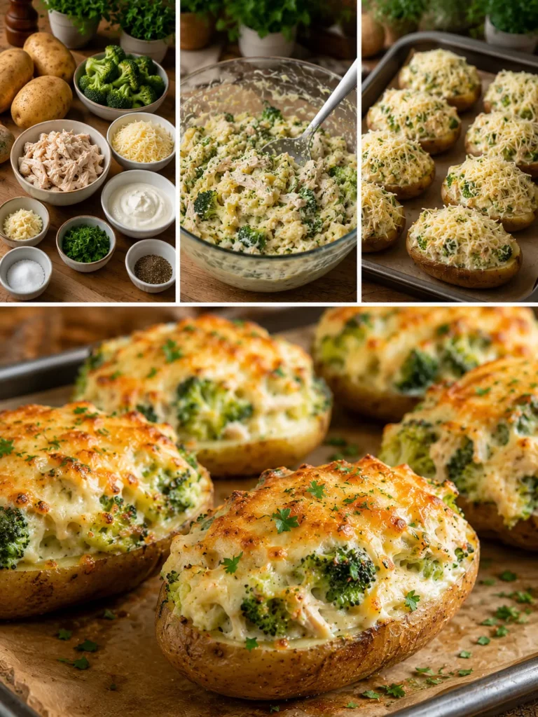 Pommes de Terre Farcies au Poulet, Brocoli et Fromage