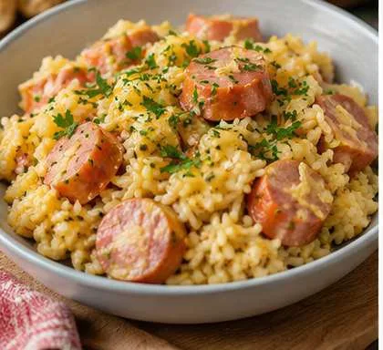 Riz et knacki à la moutarde