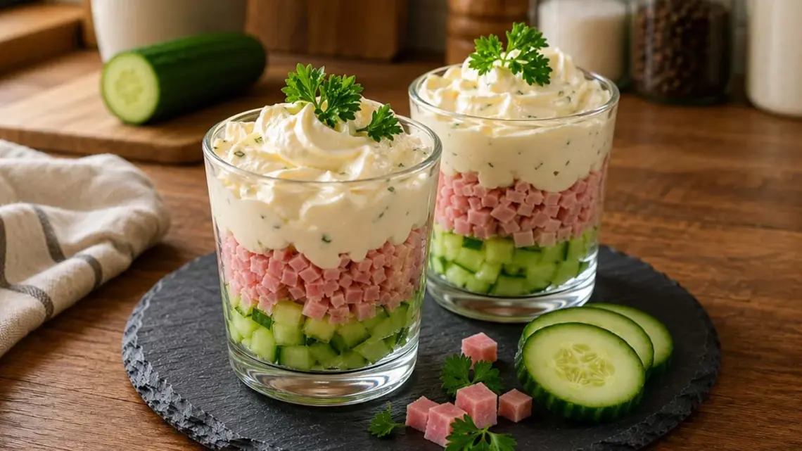 Verrines Concombre, Jambon et Boursin