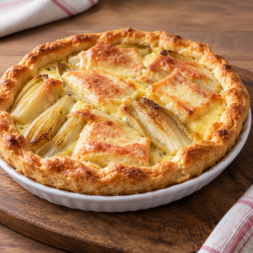 Tarte aux endives, fondante et gratinée au fromage