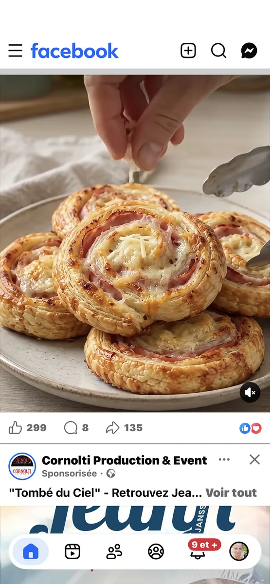 Roulés feuilletés au jambon et au fromage, croustillants