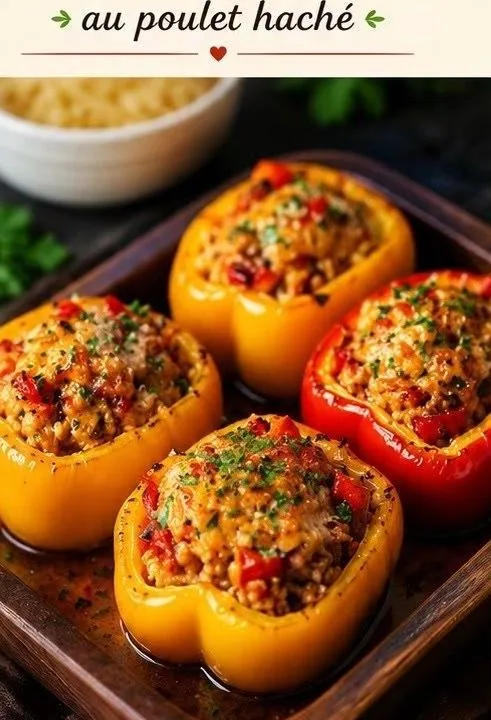 Poivrons farcis au poulet haché