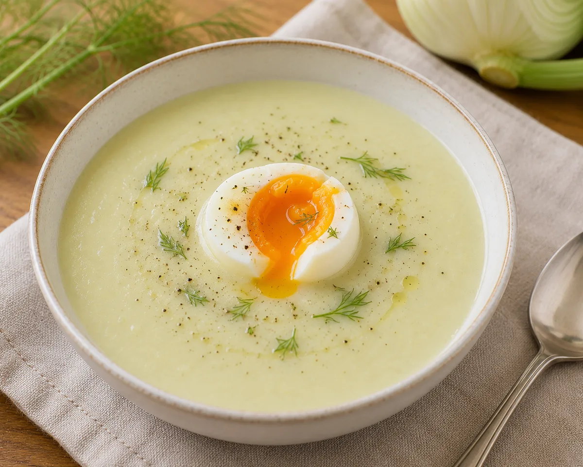 Velouté de fenouil doux, œuf mollet